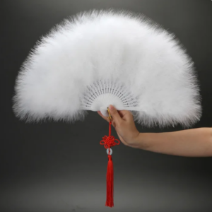 ÉVENTAIL CHINOIS PLUMES BLANCHES