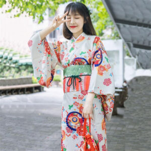 Kimono Blanc Fleuri Femme