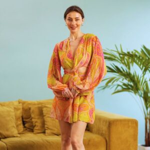 kimono court fleuri femme