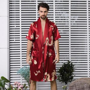 Peignoir Kimono Satin Rouge