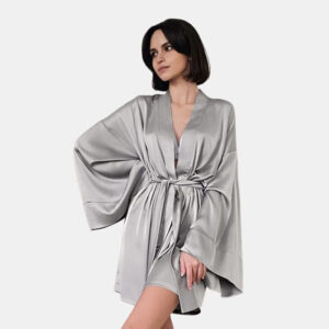 Peignoir Satin Femme Gris Clair