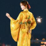 Robe Kimono Japonais Jaune